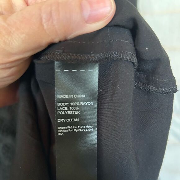 Black Label by Chico’s Black Lace Trim Cropped Blouse Long Cuffed Sleeve 16 - Picture 6 of 14